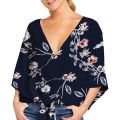 New Season Design Floral Print OEM Women Tops Wholesal Oversized Batwing Women Trendy V Neck Top